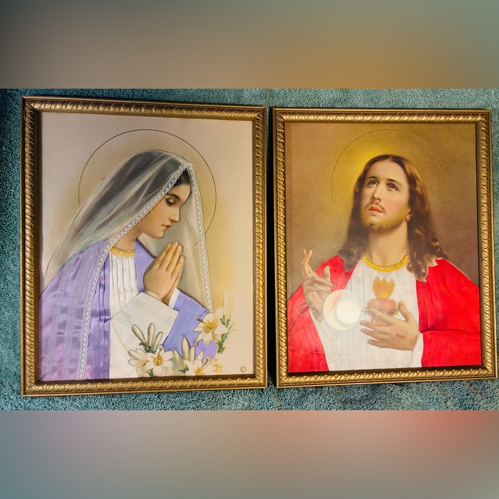 Vintage Jesus & Mary Mixed Media Pictures